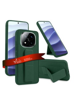 Wtech Xiaomi Redmi Note 14 Pro 5G 2024 Hand Grip Foldable Magnetic Kickstand Wrist Strap Finger Grip with Built-in Iron Case Cover - Dark Green  - Image 1