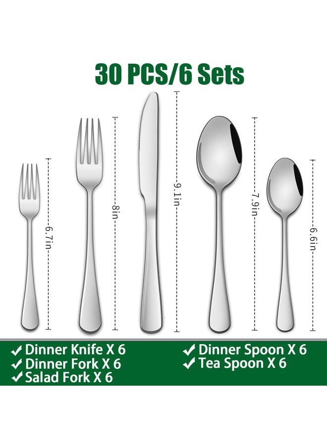 DEHOV 30 Pcs Silverware Sets, Premium Stainless Steel Flatware Sets Service For 6, Mirror Polished Tableware Cutlery Set For Home Kitchen,Restaurant,Hotel Knife Spoon And Forks Sets - Image 2