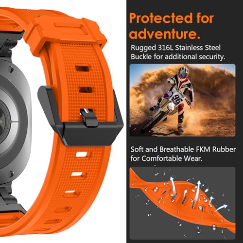 Wingle Compatible for Galaxy Watch Ultra Bands 47mm 2025/2024 Men Sport Durable Silicone Rubber Band, Armor Military Rugged Samsung Galaxy Watch Ultra Band Stainless Steel Metal Connector Black/Orange - Image 2