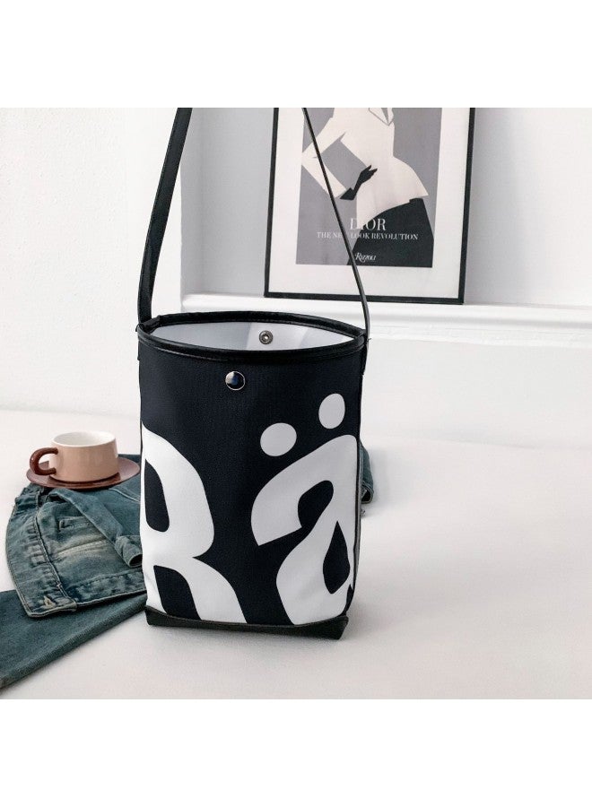 2025 Thai Niche Bucket Bag Women's Trendy Large Capacity Letter Printed Shoulder Bag Rally Underarm Bag-Colour:Black  - Image 1