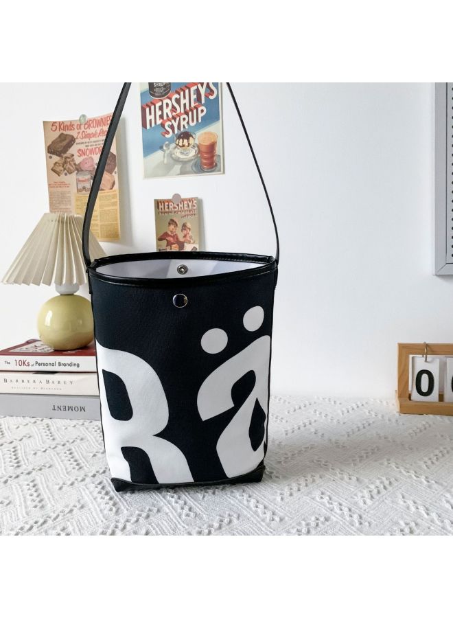 2025 Thai Niche Bucket Bag Women's Trendy Large Capacity Letter Printed Shoulder Bag Rally Underarm Bag-Colour:Black  - Image 5