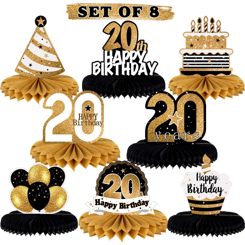 LINGTEER Happy 20th Birthday Table Honeycomb Centerpieces Perfect for Cheers to 20th Birthday Twenty Years Old Party Table Decorations Gift Sign - Image 2
