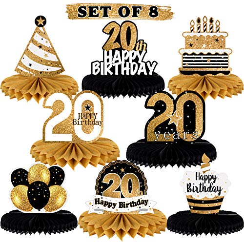 LINGTEER Happy 20th Birthday Table Honeycomb Centerpieces Perfect for Cheers to 20th Birthday Twenty Years Old Party Table Decorations Gift Sign - Image 1