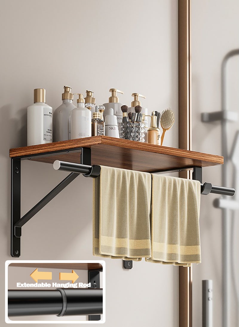 والالا رف تخزين حائطي للحمام مع قضيب ملابس، طول قابل للتعديل 40-70 سم قضيب ملابس شديد التحمل، لوحة لتخزين أدوات النظافة للحمام وغرفة النوم - Image 1