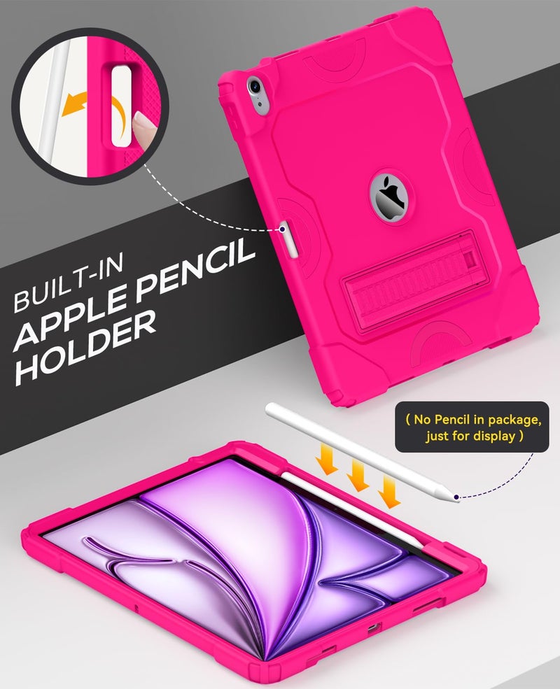 Cantis Case for iPad Air 13 Inch (M3) 2025/ for iPad Air 13-inch (M2) 2024 with Pencil Holder, Heavy Duty Shockproof Case for i Pad Air 13" Supports Pencil Pro and Pencil (USB-C), Hot Pink - Image 5