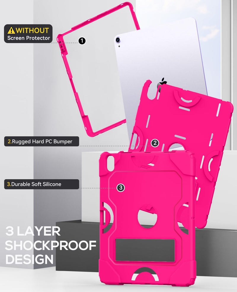 Cantis Case for iPad Air 13 Inch (M3) 2025/ for iPad Air 13-inch (M2) 2024 with Pencil Holder, Heavy Duty Shockproof Case for i Pad Air 13" Supports Pencil Pro and Pencil (USB-C), Hot Pink - Image 4