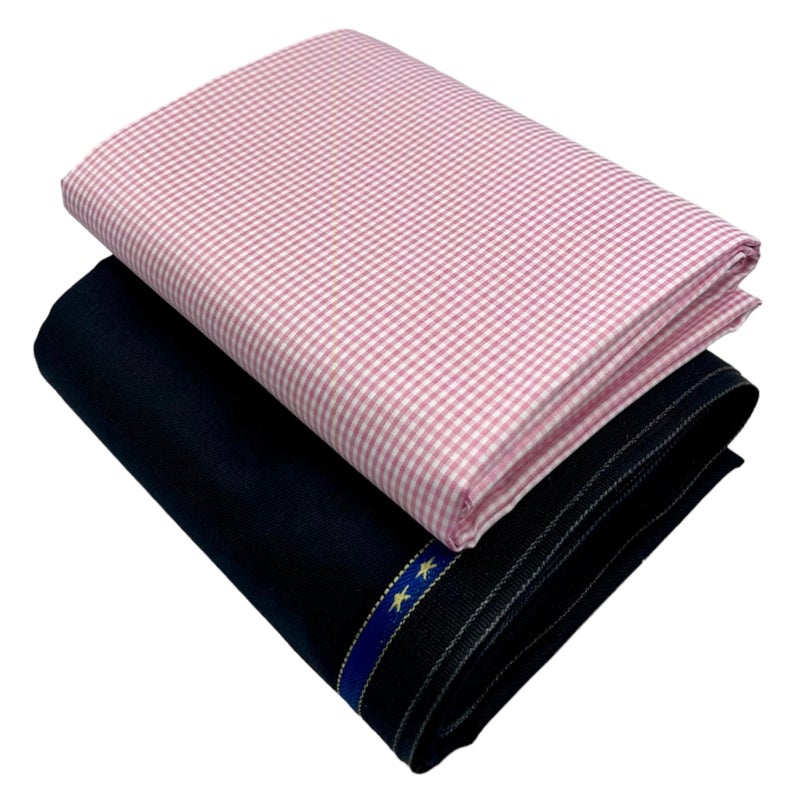 JHABAK'S Unstitched Polyester Checkered Shirt & Trouser Fabric - 2.25 mtr Shirt Cloth - 1.20 mtr Pant Piece (Small Pink) - Image 1
