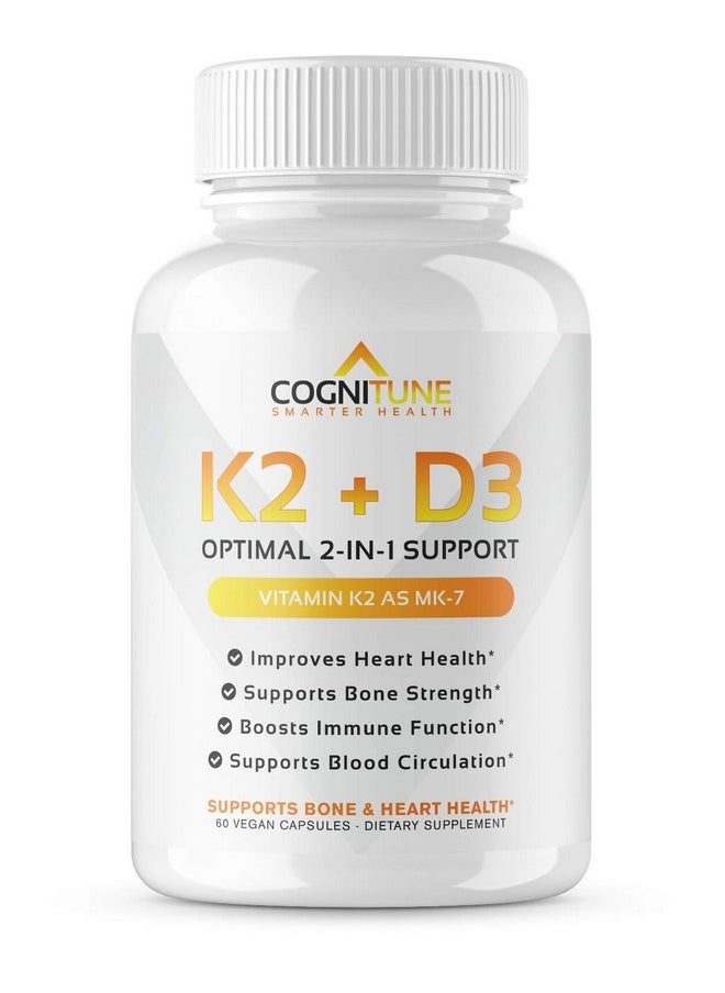 CogniTune - Vitamin D3 5000 Iu With Vitamin K2 (Mk7) Supplement Premium Immune Heart & Bone Health Capsules Vitamin K2 D3 Complex With 5000 Iu Of Vitamin D3 & 90 Mcg Of Vitamin K2 Mk760 Count - Image 1