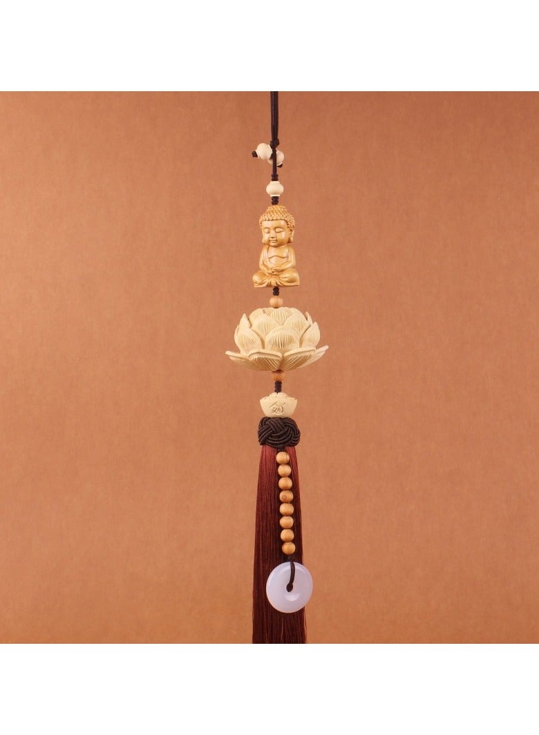 KUYING Lotus And Peach Wood Pray For Blessings Pendant For Interior Rearview Mirror 
