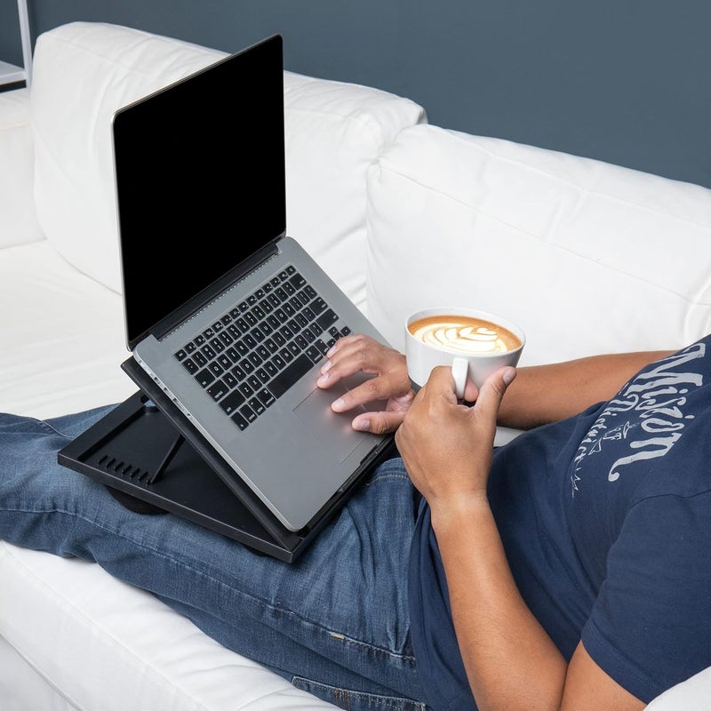 Mind Reader Adjustable Lap Desk with Cushions - Portable Laptop Stand for Bed and Travel, Black - Image 2