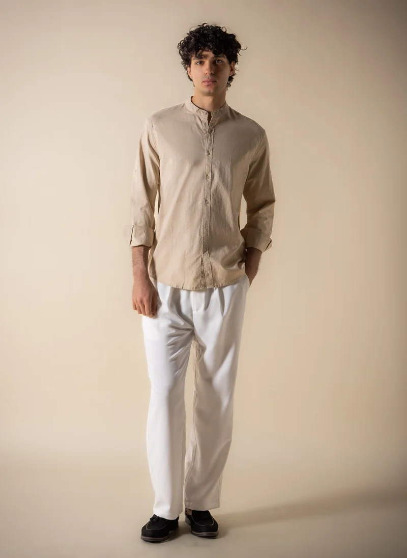 شايبس LINEN COTTON BAND COLLAR SHIRT