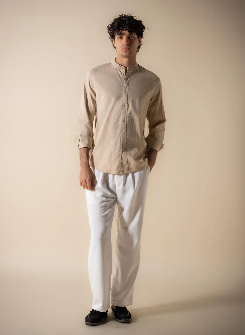 شايبس LINEN COTTON BAND COLLAR SHIRT