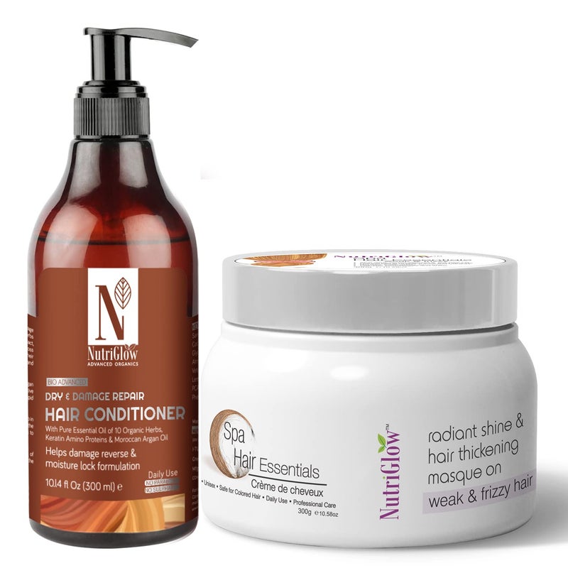 NutriGlow Combo Pack Of 2 Hair Spa Weak  Frizzy 300gm And Hair Conditioner 300ml For DandruffSilky Hairall Hair Type - Image 1