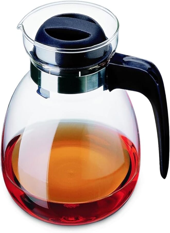 Simax Glassware 2.5 Quart Glass Teapot | Short Spout, Stay Cool Plastic Handle and Lid, Stovetop and Dishwasher Safe, Heat, Cold, and Thermal Shock Resistant Borosilicate Glass