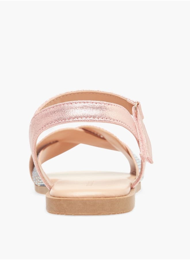 Flora Bella By Shoexpress - Girls Studded Strap Sandals With Hook And Loop Closure - Image 1