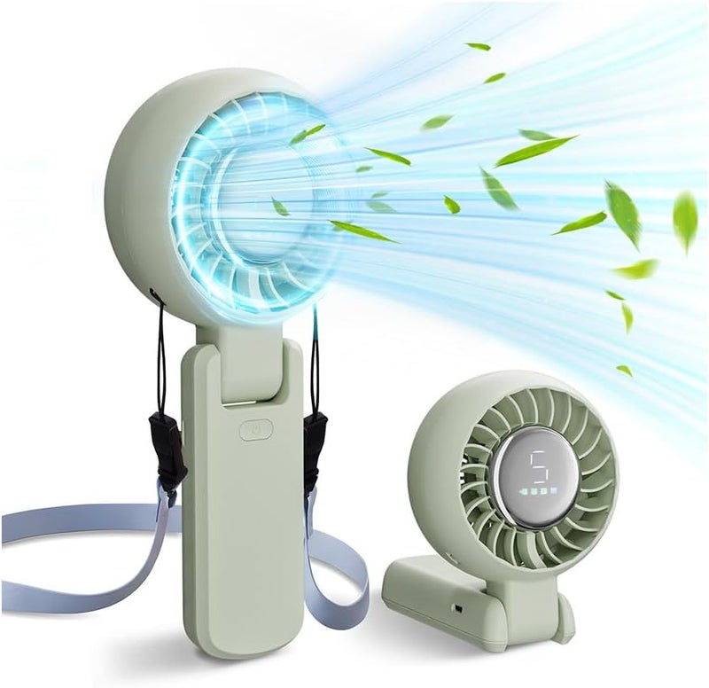 ZOZOO Portable Fan, USB Rechargeable 194°Folding Handheld Fan,5 Speed&LED Display &High Power Motor Table Fan, 3 IN 1 Quiet Strong personal Neck fans for Travel,Camping,Beach (Green) - Image 1