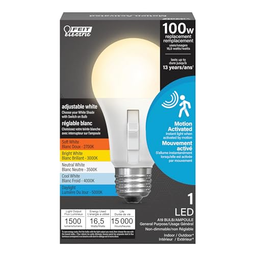 Feit Electric LED Motion Sensor Light Bulb A21 100W Equivalent 5CCT NonDimmable E26 Medium Base 90 CRI 1500 Lumens Adjustable White 15 Years Lifetime OM1005CCTCAMMLEDI - Image 1