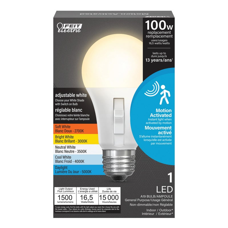 Feit Electric LED Motion Sensor Light Bulb A21 100W Equivalent 5CCT NonDimmable E26 Medium Base 90 CRI 1500 Lumens Adjustable White 15 Years Lifetime OM1005CCTCAMMLEDI - Image 2