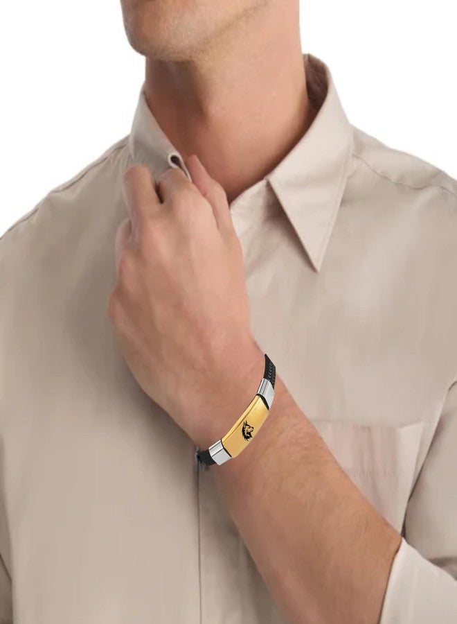 M Men Style Side-Faced Wolf Bracelet for Men – Gold Plate on Black Rope Band | Alpha Spirit Wrist Accessory SBr2025592 - Image 5