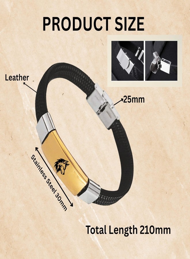M Men Style Side-Faced Wolf Bracelet for Men – Gold Plate on Black Rope Band | Alpha Spirit Wrist Accessory SBr2025592 - Image 2