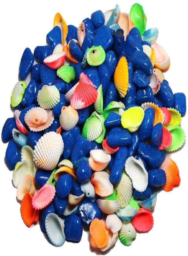 DS1 Blue Pebbles Gravels Stone with Sea Shell for Aquarium, Table, Vase, Fountain, 350 gm