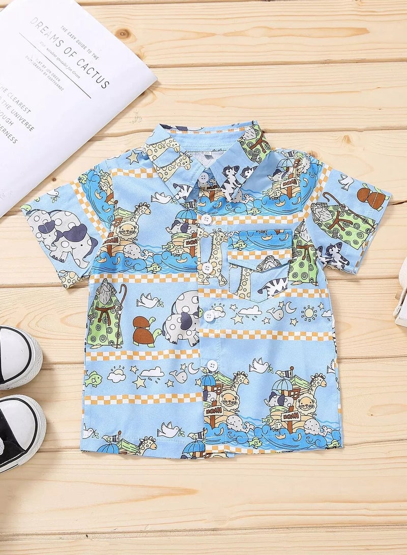 Toddler Boys Cartoon Graphic Button Through Shirt  - Image 1