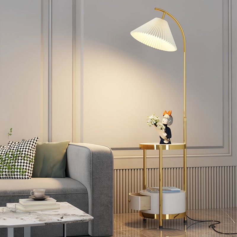 Sharpdo Arc Floor Lamp with Side Table 3-Color Dimmable LED (3000K-6000K) 12W Gold Standing Lamp with Storage Shelf for Living Room Bedroom - Image 2