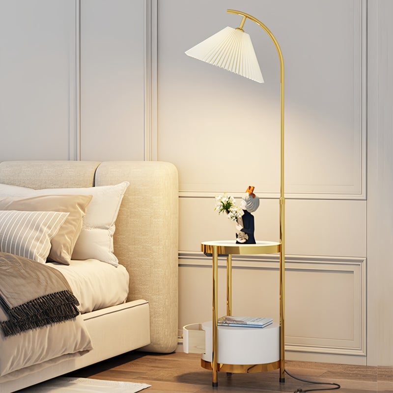 Sharpdo Arc Floor Lamp with Side Table 3-Color Dimmable LED (3000K-6000K) 12W Gold Standing Lamp with Storage Shelf for Living Room Bedroom - Image 3
