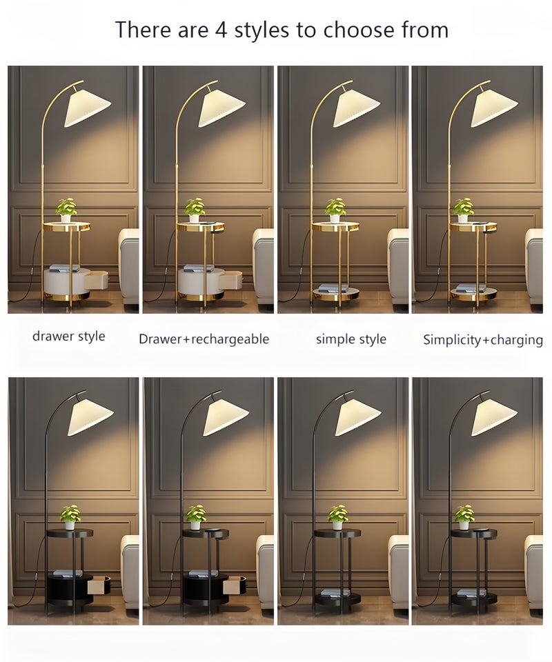 Sharpdo Arc Floor Lamp with Side Table 3-Color Dimmable LED (3000K-6000K) 12W Gold Standing Lamp with Storage Shelf for Living Room Bedroom - Image 5