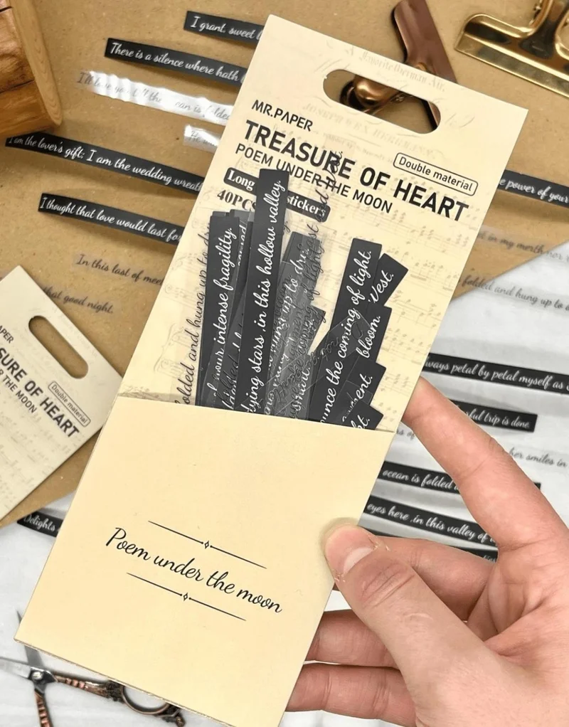 Kağıt Gemi Dükkan Paper Gemi Dükkan Poem Under The Moon from the Treasure Of Heart Series 40 Pieces English Written Package Stickers