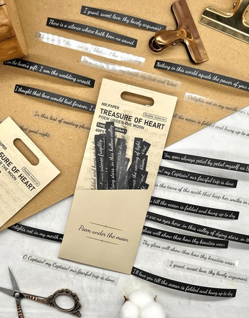 Kağıt Gemi Dükkan Paper Gemi Dükkan Poem Under The Moon from the Treasure Of Heart Series 40 Pieces English Written Package Stickers