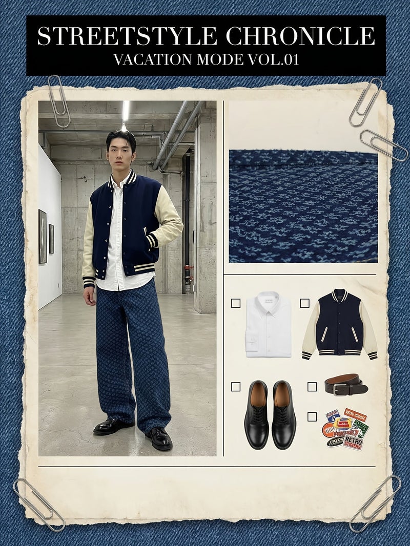 Men'S Dark Blue Jacquard Wide Leg Jeans Premium Workwear Oversized Baggy Denim Trousers Men Retro Streetwear Japanese Preppy Cityboy Ins Style Unisex Outdoor Activities Appointment Wear - Image 5