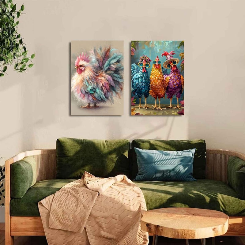 Clendo 2 Pack Chicken Diamond Art Kits for Adults - 5D Diamond Painting for Adults, Full Drill Colorful Rooster Diamonds Dots Gem Art Kit for Wall Home Decor Arts Craft 12x16 inch - Image 4