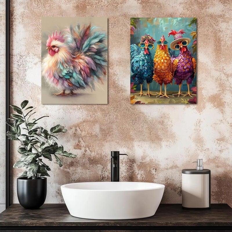Clendo 2 Pack Chicken Diamond Art Kits for Adults - 5D Diamond Painting for Adults, Full Drill Colorful Rooster Diamonds Dots Gem Art Kit for Wall Home Decor Arts Craft 12x16 inch - Image 3