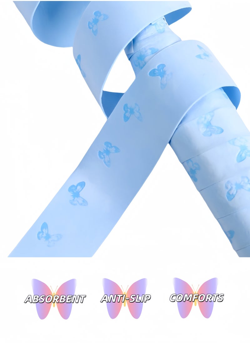 Generic 3-Pack Sticky Butterfly Pattern Anti-Slip Racket Grip Tape, Blue, Super Absorbent, Breathable, and Quick-Dry Overgrip for Tennis, Badminton, and Pickleball Rackets, Professional Quality, Tennis Overgrip, Pickleball OverGrip, Racket Overgrip, Padel Tennis Racket Over Grip.  - Image 2