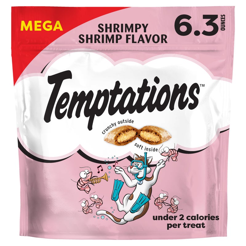 Temptations Classic Crunchy and Soft Cat Treats, Shrimpy Shrimp Flavor, 6.3 oz. Pouch - Image 1