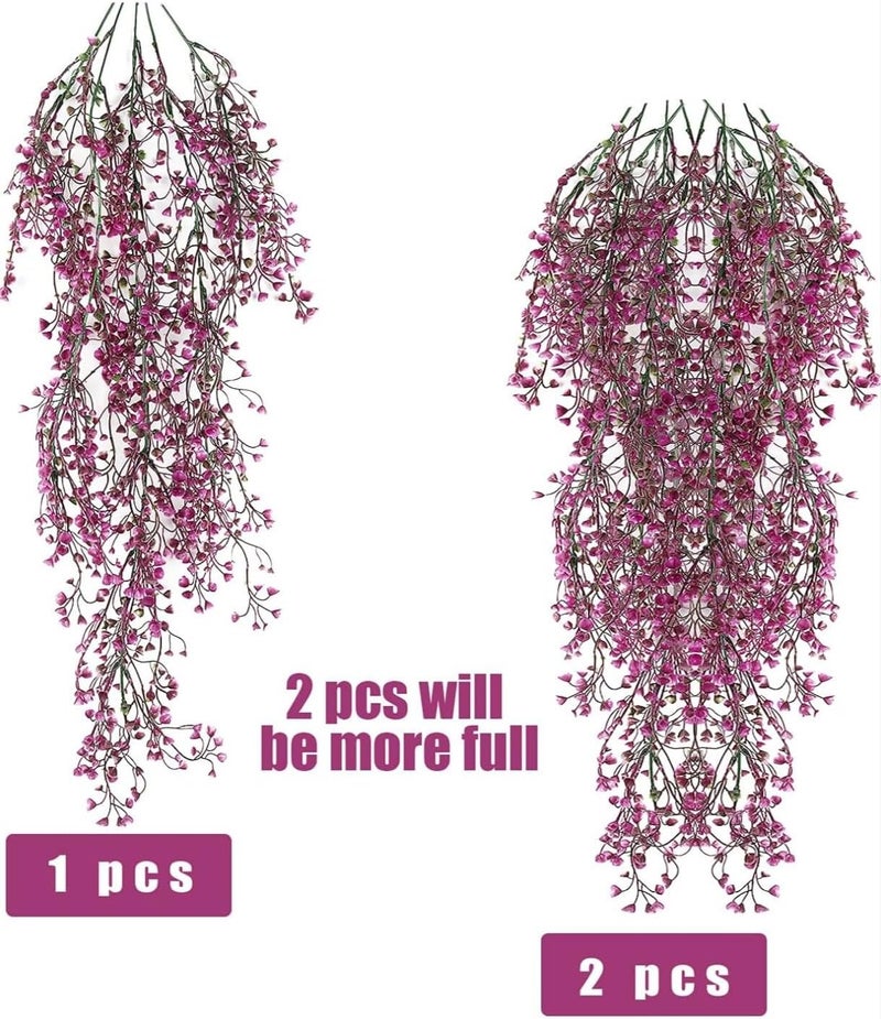 VRB Dec 2 Pcs Artificial Dry Baby's Breath Greenery Hanging Plants Vines Fake Ivy Hanging Flowers Vine Wall Hanging for Home Decor,Wall,Balcony Decoration. (4, Fushia Baby's Breath Fern Hanging) - Image 3