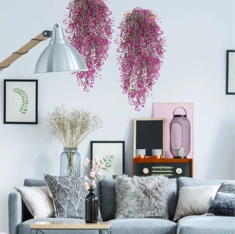 VRB Dec 2 Pcs Artificial Dry Baby's Breath Greenery Hanging Plants Vines Fake Ivy Hanging Flowers Vine Wall Hanging for Home Decor,Wall,Balcony Decoration. (4, Fushia Baby's Breath Fern Hanging) - Image 4