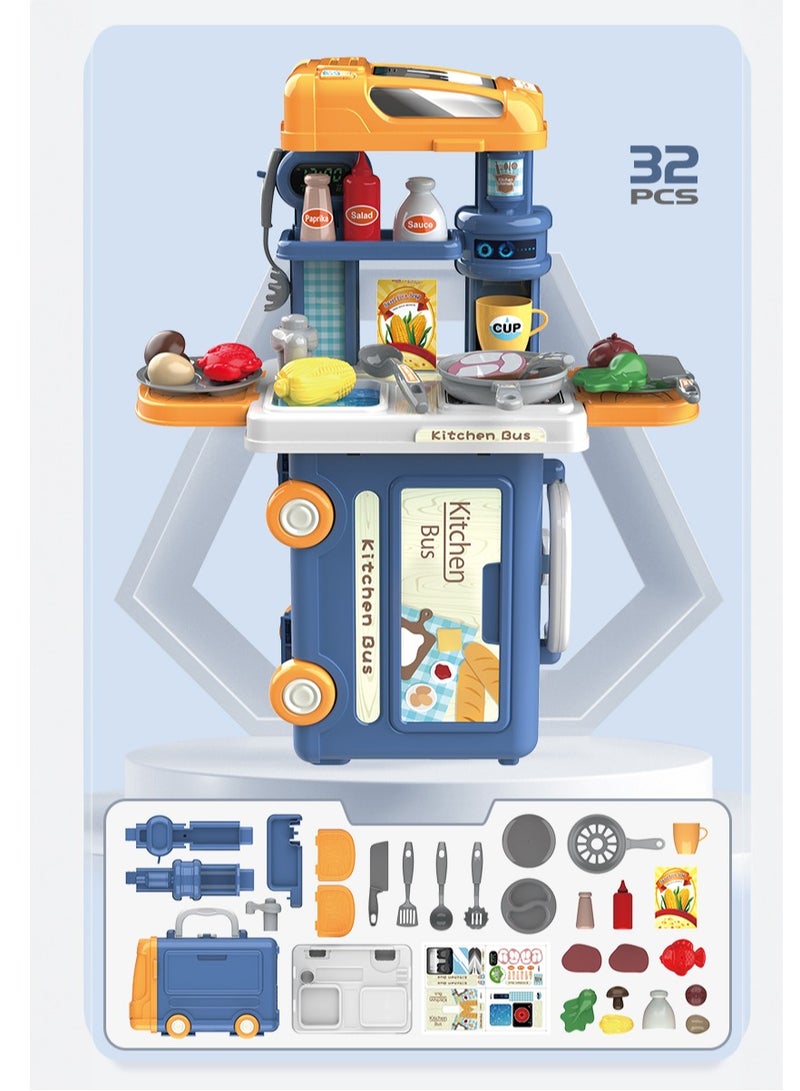 BOWA مجموعة مطبخ متعددة الوظائف مكونة من 32 قطعة بتصميم حافلة للأطفال - Image 4