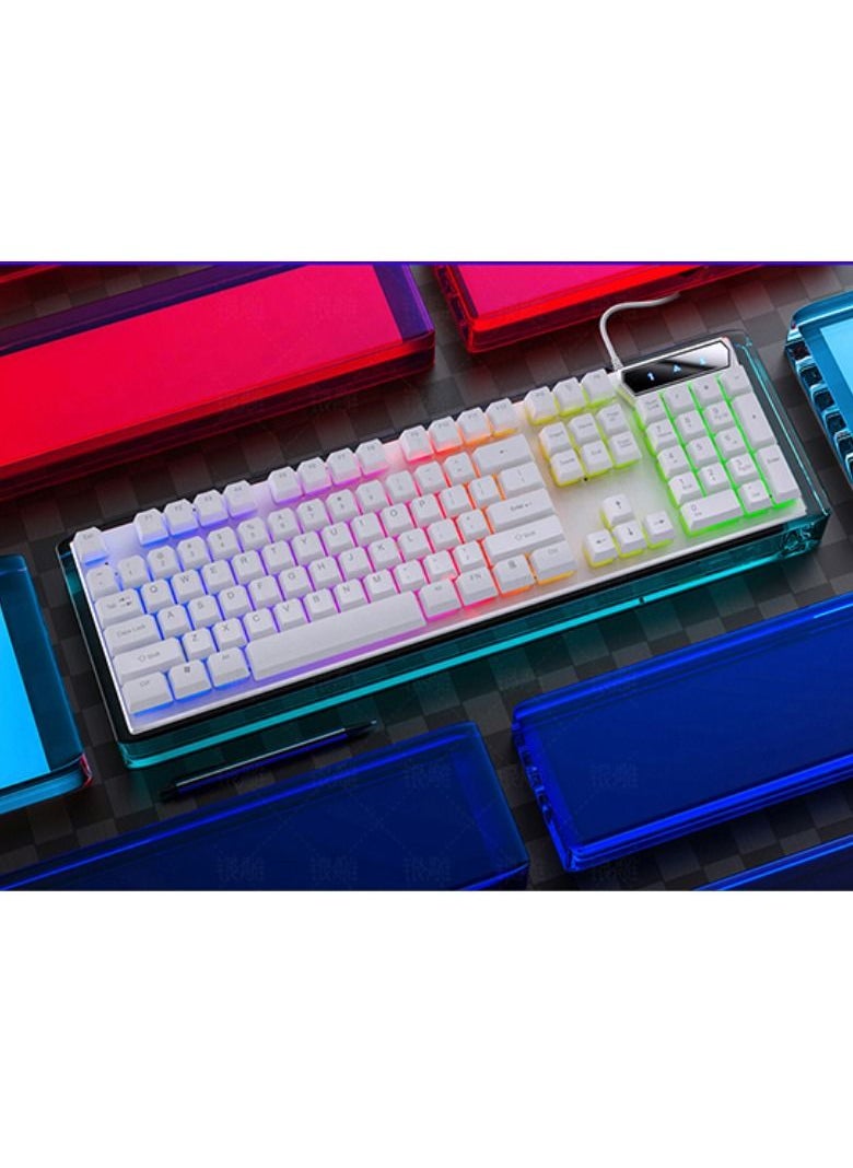 104-Key Gaming Keyboard USB Wired 19-Key Rollover Membrane Keyboard with Mixed-Colour Backlight for PC Laptop