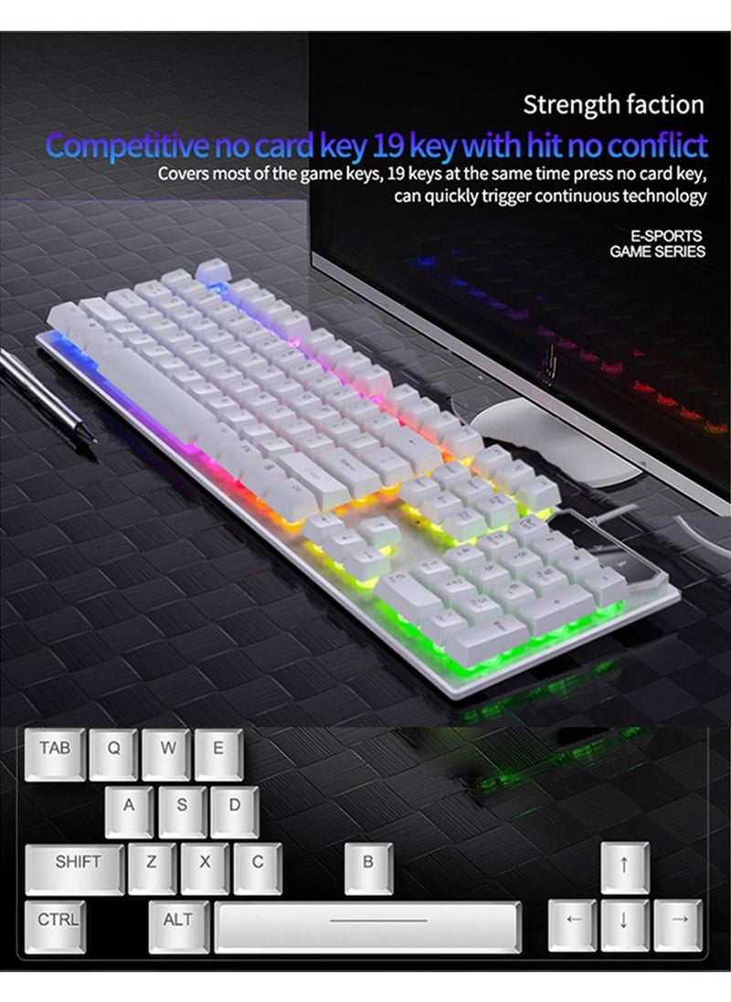 104-Key Gaming Keyboard USB Wired 19-Key Rollover Membrane Keyboard with Mixed-Colour Backlight for PC Laptop