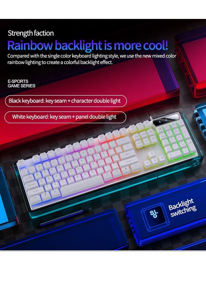 104-Key Gaming Keyboard USB Wired 19-Key Rollover Membrane Keyboard with Mixed-Colour Backlight for PC Laptop