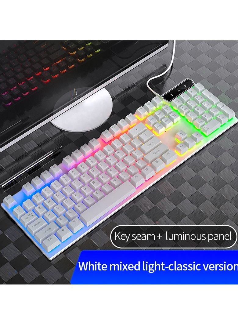 104-Key Gaming Keyboard USB Wired 19-Key Rollover Membrane Keyboard with Mixed-Colour Backlight for PC Laptop