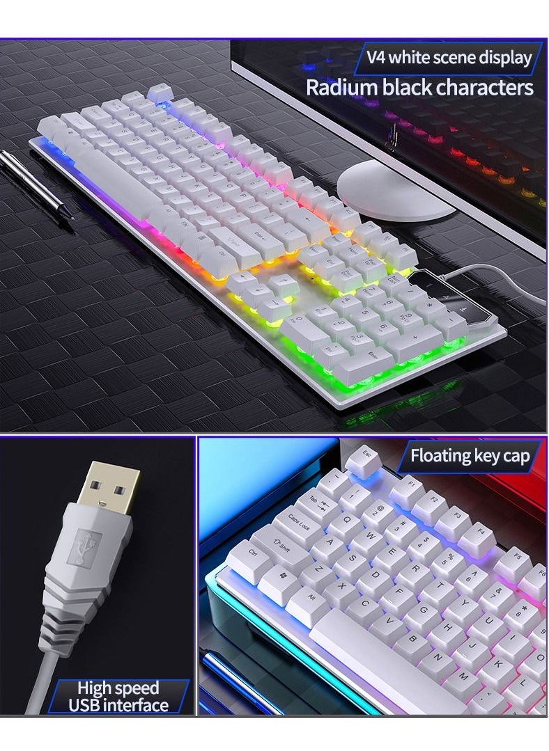 104-Key Gaming Keyboard USB Wired 19-Key Rollover Membrane Keyboard with Mixed-Colour Backlight for PC Laptop