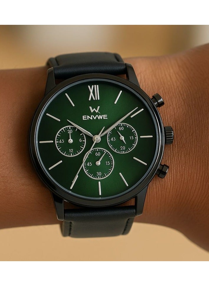 Evolve Elegant Analog Wrist Watch with Classic Modern Design – Black Strap & Green Dial - Image 2