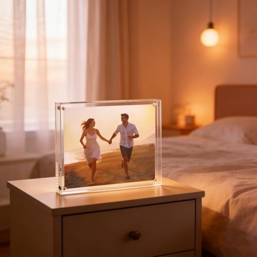 HESIN Acrylic Photo Frame 5 by 7 inch Double Sided Frameless Picture Frame Magnetic Acrylic Block Desktop Photo Display Holder with Gift Box Package Thickness 12+12mm (5"x7") - Image 2
