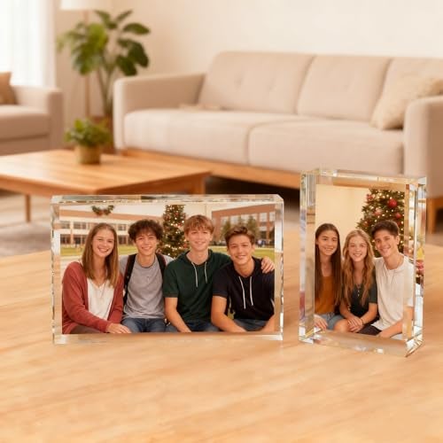HESIN Acrylic Photo Frame 5 by 7 inch Double Sided Frameless Picture Frame Magnetic Acrylic Block Desktop Photo Display Holder with Gift Box Package Thickness 12+12mm (5"x7") - Image 3