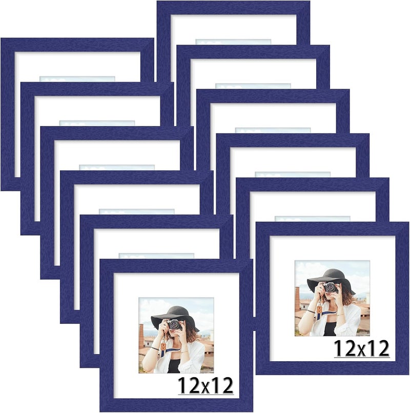 Picrit 12x12 Picture Frame Set of 12, Display 8x8 with Mat or 12 x 12 without Mat, Photo Frames for Wall Mounting Display, Navy Blue - Image 1