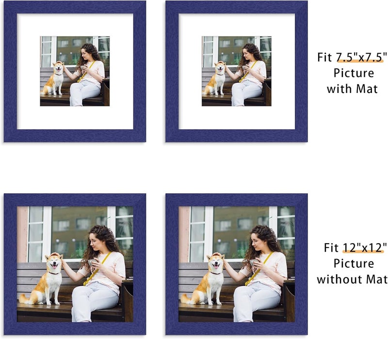 Picrit 12x12 Picture Frame Set of 12, Display 8x8 with Mat or 12 x 12 without Mat, Photo Frames for Wall Mounting Display, Navy Blue - Image 3