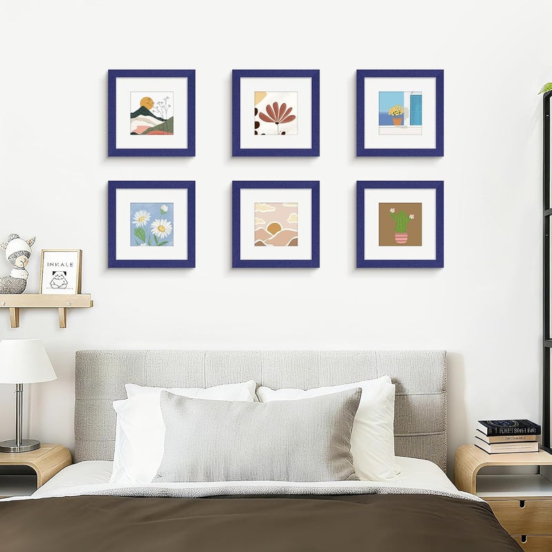 Picrit 12x12 Picture Frame Set of 12, Display 8x8 with Mat or 12 x 12 without Mat, Photo Frames for Wall Mounting Display, Navy Blue - Image 2